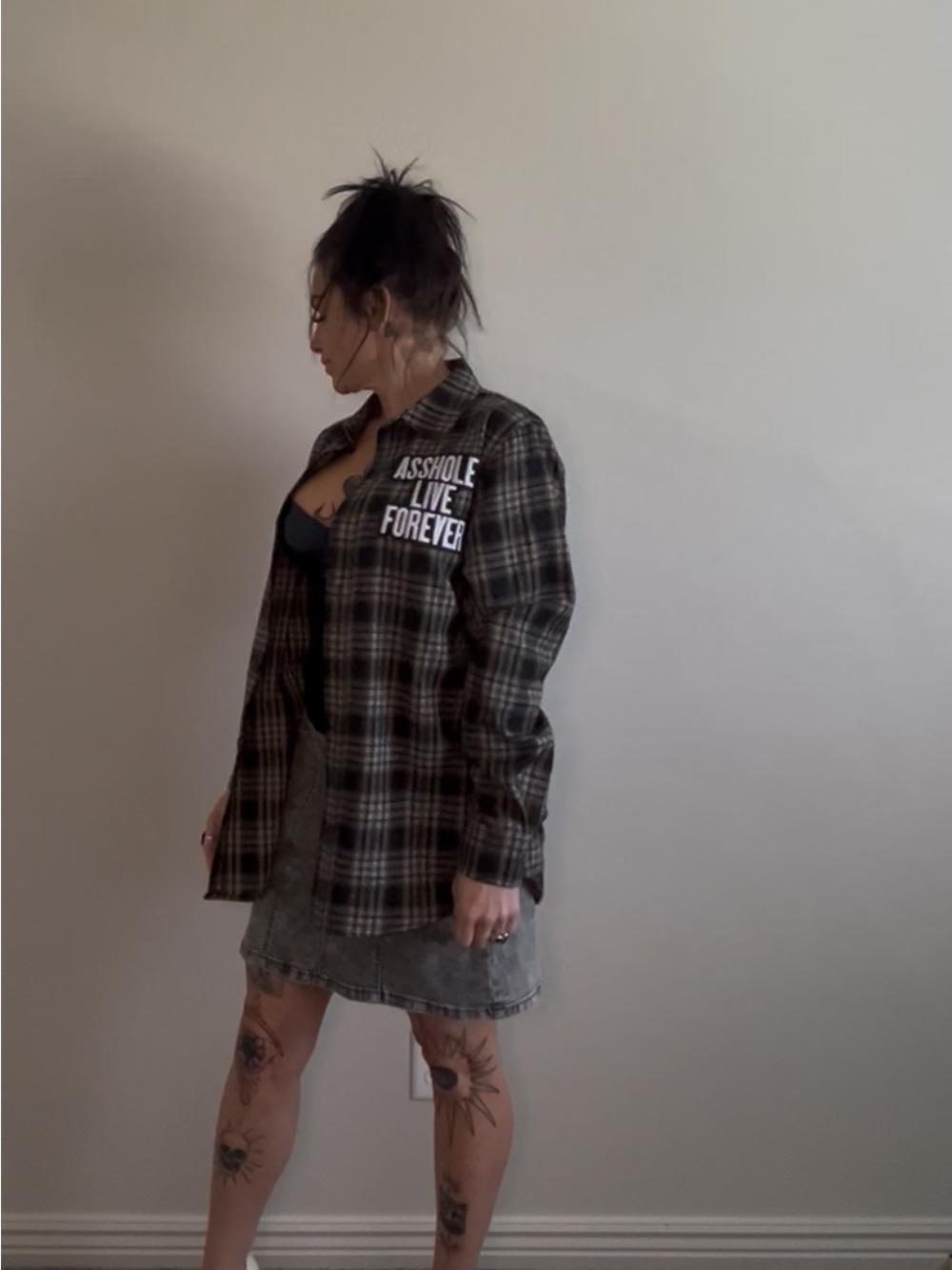 ALF Plaid Button-Down Shirt Jacket in Black and Gray. Grunge - Picture 4 of 4